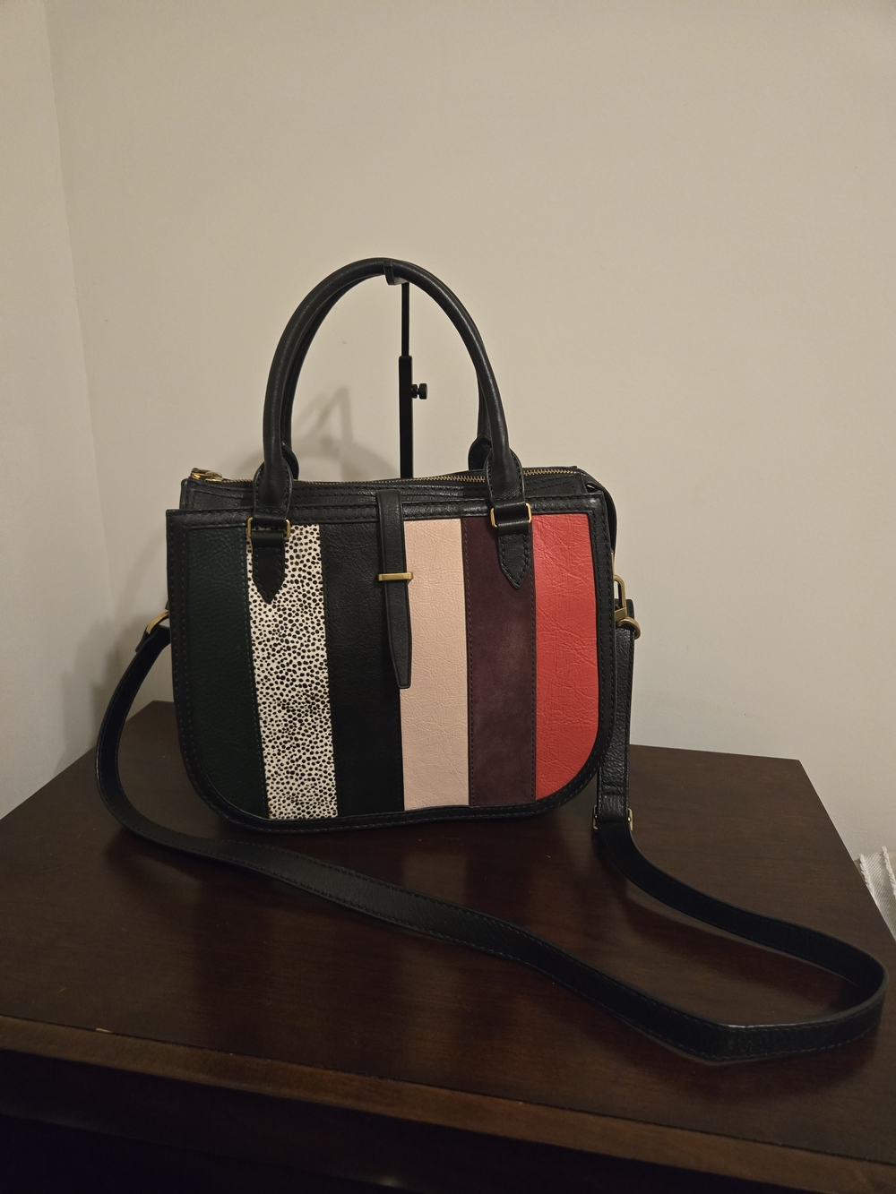 Fossil Ryder Leather Striped Panel Satchel Handbag - Multi-Color
